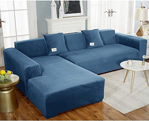 Elastischer Samt-Sofabezug, Sofabezüge Schonbezug Sofa Sofabezug universeller Anti-Staub-L-förmiger Chaiselongue-Schonbezug, Couchbezug, Möbelschutz for 1/2/3/4-Sitzer ( Color : L , Size : 145-185cm ) Cover