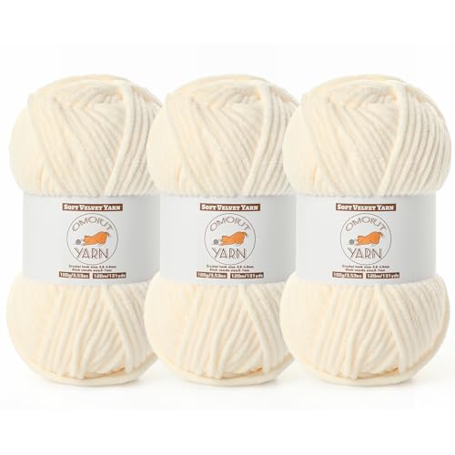 Image of 3 Pack Milky White Fluffy Velvet Yarn for Crocheting, Chunky Chenille Baby Blanket Yarn for Crochet, Soft Fuzzy Puzzle Yarn for Knitting, (100g /3.53oz Each) Bulky Thick Amigurumi Crochet Yarns