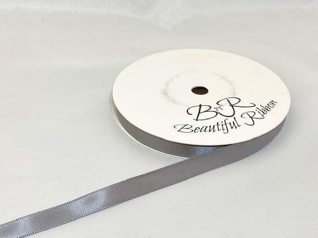 1 Full Roll Reel of 10mm Satin Ribbon x 25 metres Gunmetal Grey Dark Silver Double Sided 10 mm 3/8" 1cm