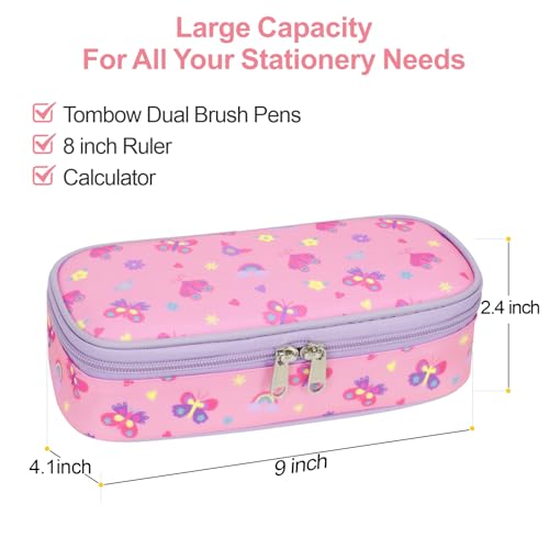 Image of Bagseri Pencil Case for Kids - Special Cute Pencil Pouch for Girls Large Capacity Pencil Bag Aesthetic Kids Pencil Box for School (Pink Butterfly)