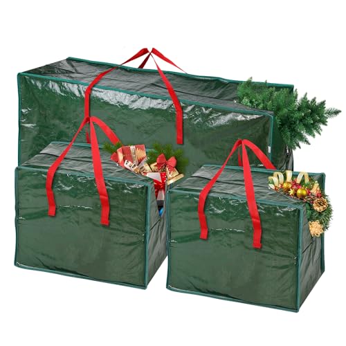 Vinsani 3pcs Extra Large Christmas Xmas Tree Decoration Storage Bags Waterproof Durable Zip Bag Xmas Accessories Décor Ornaments Baubles Tinsels Lights Organiser with Handles Prevents Moisture & Dust