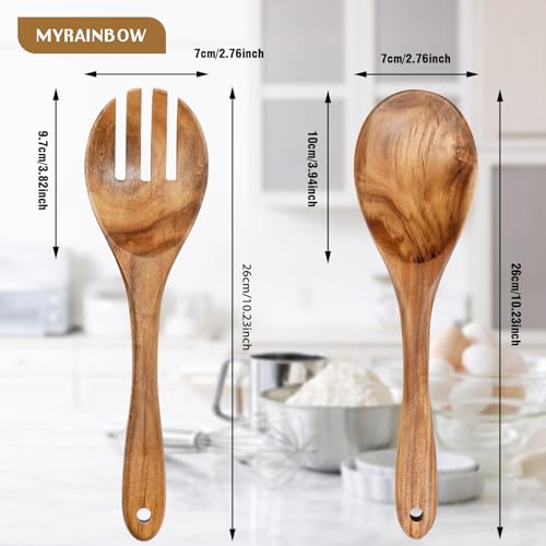 Salad Tongs, Wooden Spoons, Salad Tongs for Serving, 10-inch Serving Utensils Set Salad Servers Set Kitchen Cooking Utensil - Image 5