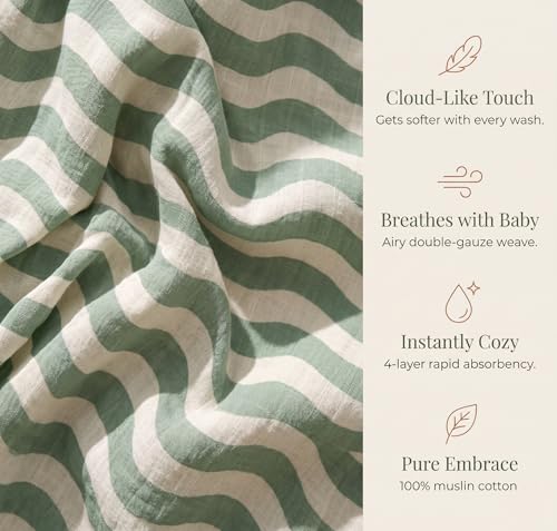 Image of guruixu Muslin Baby Lounger Cover 2 Pack, 100% Cotton Infant Lounger Cover, Soft & Breathable Replacement Slipcover, Compatible with Snuggle Me Newborn Lounger (Roman Green,Green Wave)