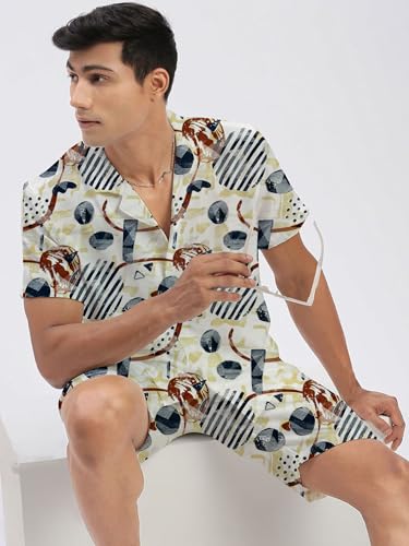 Image of Amazon Brand - Anarva Mens Camouflage Printed Co-ord Set | Half Sleeve Shirt and Shorts Set | Casual Summer Outfit for Beach, Travel, Vacation -