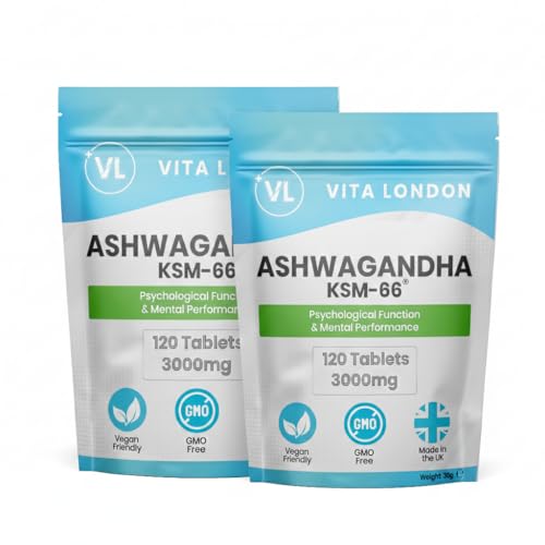 Image of Ashwagandha KSM-66 High Strength Tablets 3000mg | 4 Month Daily Supply | 240 Organic Supplement Tablet (Not Capsule, Gummies or Powder) | Made in UK | Vegan