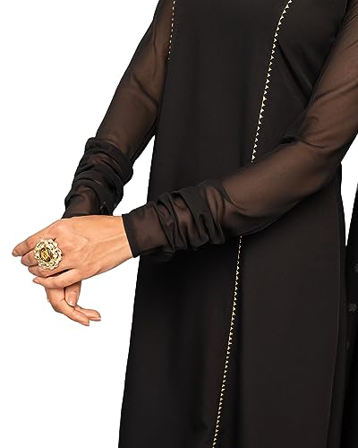 Image of FIORRA Women's Balck Crepe A-line Kurta with Pant and Dupatta