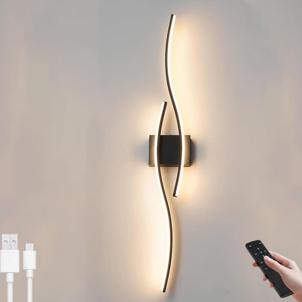 Logt One Color Led Rechargeable Wall Light Without Drilling 80Cm Long Wall Lamp Indoor Dimmable With Remote Control Cordless Wall Lamp Curved Design 10W 6000Mah With Timing Bedside Lamp For Living Room
