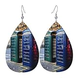 Britische Telefonzelle elegante Leder-Ohrringe, leicht, modisch, für Damen, Urlaubs-Ohrringe, Einheitsgröße, Leder-PU, kein Edelstein, One Size, Leder-PU-Kunstleder, Kein Edelstein