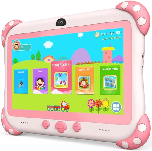 YINOCHE Tableta infantil de 7 pulgadas para niños pequeños, WiFi, Android 32G, doble cámara, control parental, tabletas de aprendizaje educativas con aplicación para niños preinstalada (rosa)