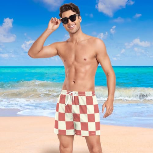 Bañador para hombre a cuadros rojos y beige de secado rápido para playa 7