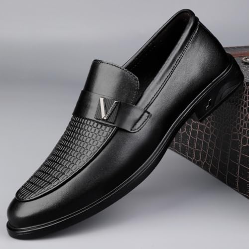 Men Casual Business Shoes, Casual Boat Shoes, Moccasins - Slip - on Adjustable Loafers with Top - Grain Leather for Social Gatherings, Working, Party, Formal Oxfords Black2