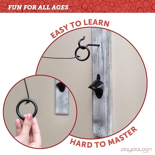 Image of Play Platoon Hook and Ring Toss Bar Game for Adults - Wood Toss Ring Game for Adults - Perfect Home, Basements, & Bar Gifts