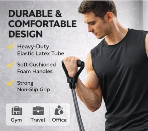 Image of Toning Tube Resistance Band with Handles | Heavy Duty Exercise Tube for Home Workout, Chest Expander, Biceps, Shoulder, Physiotherapy & Strength Training (Grey, Medium Resistance)