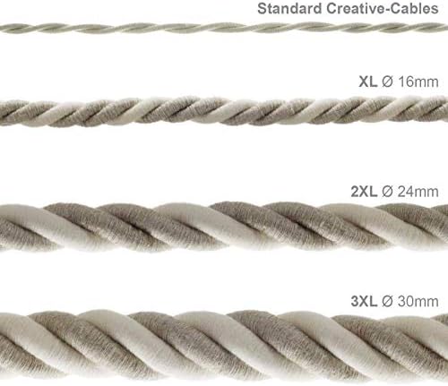 XL Rope electrical wire 18/3 AWG wire inside. Natural Linen and Raw Cotton Fabric. 16mm.