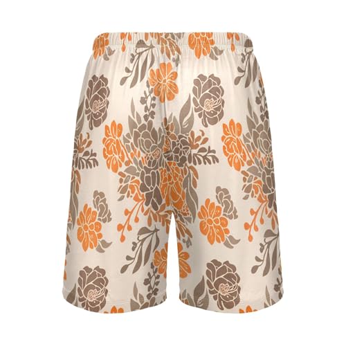 Orange Floral Blossom Pajama Shorts for Men Lounge Pants Lounge Pajama Bottoms Mens Casual Pajama Shorts with Pockets, S-XXL2