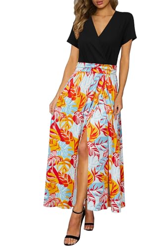 Image of Newshows Women's 2026 Lightweight Summer Wedding Guest Beach Vacation Casual V Neck Split Flowy Maxi Dress