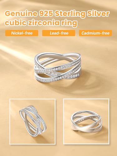 Bestyle 925 Sterling Silver Simulated Diamond CZ Criss Cross Ring for Women, Infinity Love Statement Rings CZ Eternity Engagement Wedding Band Ring for Her 6