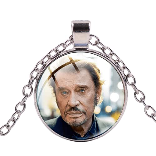 Johnny Hallyday Collier chaîne punk rock avec pendentif cabochon en verre fait à la main Cover