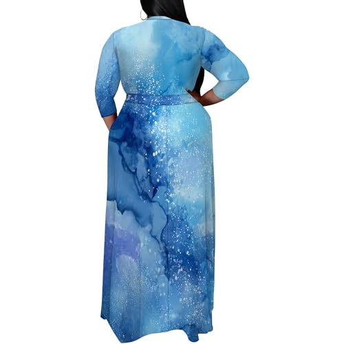Image of SUZONANA Plus Size Maxi Dresses for Curcy Women Casual Loose 3 /4 Sleeve Long Dress with Belt