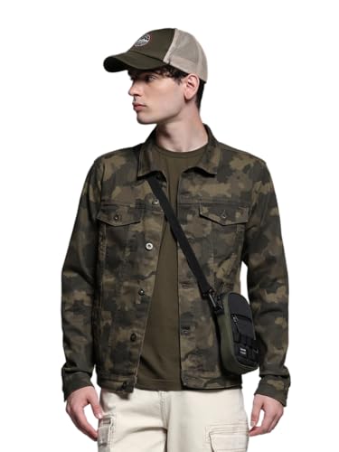 Image of Jack & Jones Men Spread Collar Camouflage Printed Cotton Casual Tailored Jacket