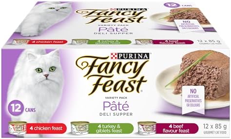 Fancy Feast Deli Supper Wet Cat Food, Pate Variety Pack 3 Flavours - 85 g Can (12 Pack)