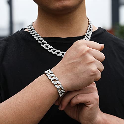 Saintda Cuban Link Chain and Bracelet Set for Men Women Iced Out Diamond Gift for Boys Hip Hop Rapper Jewelry2
