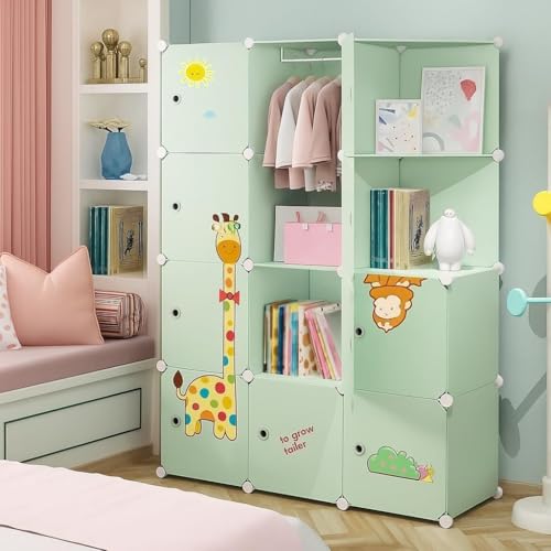 Image of Sunderlook Plastic Wardrobe for Kids Clothes - Collapsible Wardrobe, Easy to Use Anti-Skid & Non-Slip Effective Professional Foldable Plastic Cupboard for Kids, Home (Green-L4, 10 Door)