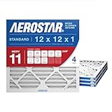Aerostar 12x12x1 MERV 11 - 4 Count - Pleated Furnace & Air Conditioner Filters - Removes Dust Mites, Cold & Flu Germs, Lint, Mold, Pet Dander, Allergy-Causing Pollen, Smog & Smoke