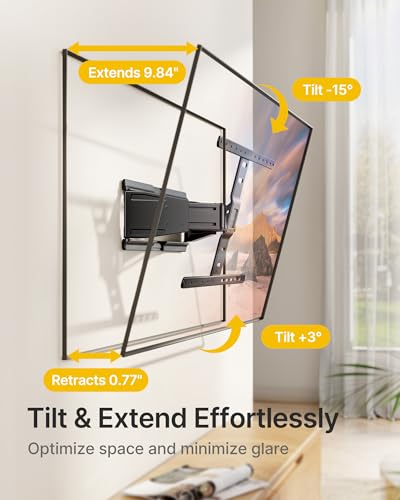 Image of monTEK 0.77 inch Ultra Slim TV Wall Mount for 43-90 Inch TVs, Swivel & Tilt & Leveling & Extension Wall Mount TV Bracket with Articulating Dual Arms, Low Profile Full Motion tv Mount, 4X Weight Tested