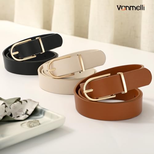 Image of VONMELLI 3 Pack Women's Belts for Jeans Pants Fashion Gold Buckle Ladies Dress Belt