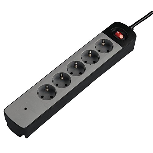 Steckdosenleiste 5-fach mit Überspannungsschutz, Schalter (Mehrfachsteckdose zur Wandmontage, mit erhöhtem Berührungsschutz, 1,5m Kabel,