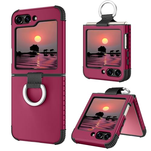 Image of BENTOBEN for Samsung Galaxy Z Flip 6 5G Case with Ring, Heavy Duty 2 in 1 Full Body Rugged Galaxy Z Flip6 Case Girls Women Boy Men Shockproof Protection Cover for Samsung Z Flip 6 6.7 inch,Wine Red