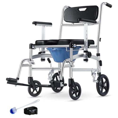 Silla de ducha portátil con ruedas y cubo extraíble, ideal para personas mayores y discapacitadas, mejora la seguridad y la movilidad del baño
