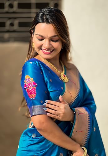 Image of SGF11 Women's Kanjivaram Paithani Silk Saree With Unstitched Blouse Piece