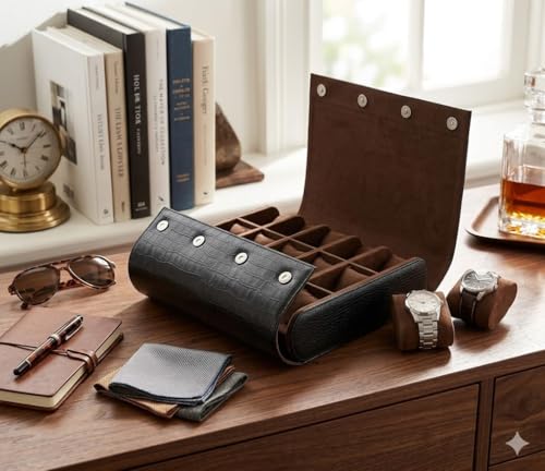 Image of essart Luxury Watch Storage Case - Premium Leather Organizer Box for Exclusive Timepieces, Elegant Display & Protection for Collectors (WR-101-XV-Black)