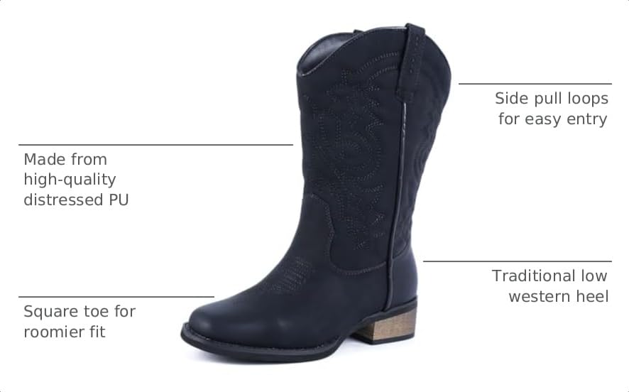 Image of ZOKSOVE Women's Cowboy Western Boots - Square Toe Wide Calf Boots - Low Heels Short Mid Calf Booties Shoes