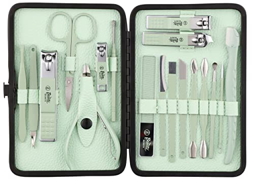 Beauté Secrets Nail Cutter Set, 18 Pieces Grooming Kit (Eyebrow Razor, Tweezer, Hair Plucker, Baby Nail Cutter, Ear Cleaner,Nail Cleaner,) Pedicure Gift for Men and Women (Green)
