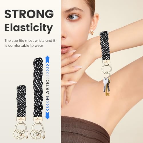 Image of Scrunchie Keychain Wristlet, Key Chain for Car Keys with D Ring, Stretchy Phone Charms with Tether Tab for Women.