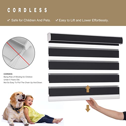 Image of Changshade Custom Size Zebra Blinds Cordless Indoor Window Shades Privacy Dual Layer for Living Room, Bedroom, Bathroom, Kitchen, Nursery, Inside Outside Mount Easy Install, Blackout, Black