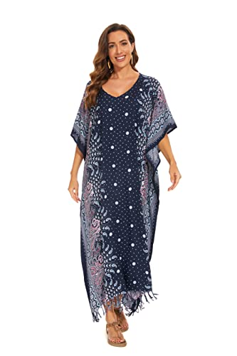 Image of Beautybatik Boho Flora Printed Women Plus Size Kaftan Kimono Loungewear Maxi Long Dress Size XL to 4X