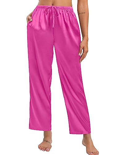 Swomog Womens Silk Pajama Pants Sleepwear Pj Drawstring Lounge Bottoms Petite Elastic Waist Sleep Pants With Pockets S-Xxl #TOP12