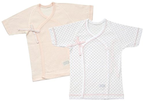 ベビーストーリー 日本製 短肌着 2枚組 水玉&無地 メルマ加工フライス 50cm - 60cm ピンク SF14018-2