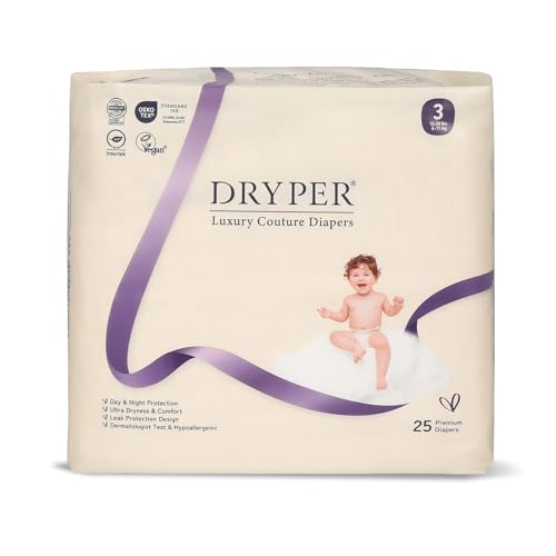 Baby Nappies Size 3 DRYPER (6-11kg), 25 Count, Ultra-Thin Soft Hypoallergenic Nappies for Sensitive Skin, 3D Leak Guards + Wetness Indicator, Day & Night Premium Nappies