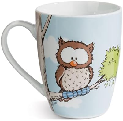 Porcelanowy kubek sowa Oscar 310ml biały z banderolą - Filiżanka do herbaty Filiżanka do kawy Porcelanowa filiżanka Kubek z uchwytem NICI Kubek do zimnych i gorących napojów