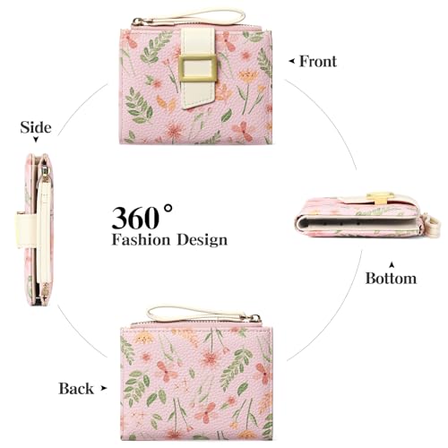 Image of RNIEGA Small Wallets for Women Bifold Vegan Leather Wallet RFID Blocking | Floral Pattern Card Holder with Zipper Pocket