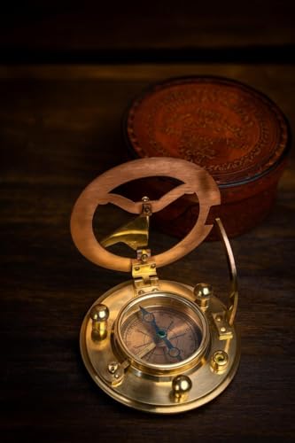 Brass Gilbert Sons Sundial Compass con estuche de cuero 4 pulgadas, Día del Padre, Día de la Madre, Graduación, Regalos para hombres miniatura 2