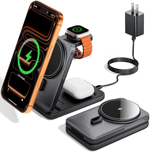 KPON 3in1 ワイヤレス充電器 MagSafe対応 折りたたみ式 3台同時充電 充電スタンド 20W PD充電器付属