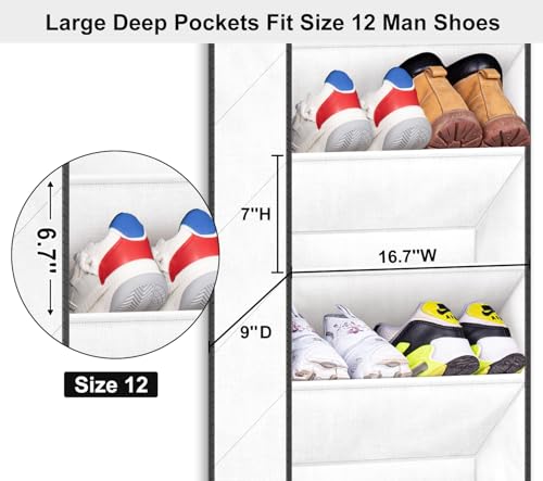 SLEEPING LAMB Over The Door Shoe Organizer for Closet with Large Deep Pockets, Narrow Shoe Rack for Door Hanging Boots Storage, White — view 3