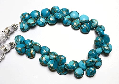LKBEADS 1 sznurek naturalny mojave niebieska miedź turkus 16,5 cm jakość AAA gładki kształt serca briolette 8 mm długi rozmiar ręcznie polerowane briolette