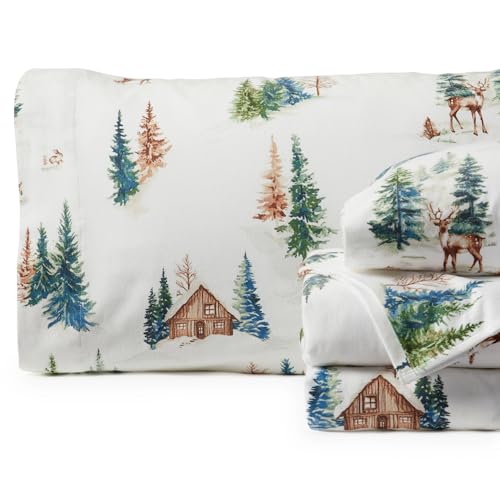 Springtree Home Luxury Portuguese Flannel Sheets | Queen Size Flannel Sheets | 100% Cotton | Ultra-Soft, Warm & Breathable Sheet Set | Deep Pocket, Durable & Cozy Winter Sheet Set | Winter Mountain